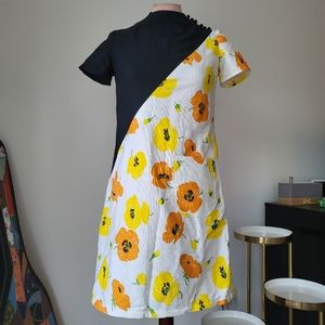 Contrast Shift Dress 60s Design in Vintage Poppy Cotton XS